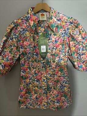FARM Rio Pink Green Blue Floral Button-Down Shirt